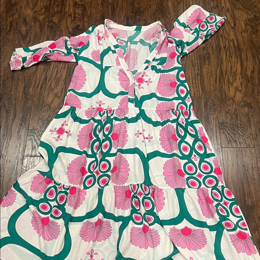 Floral Pink and Green Maxi Dress